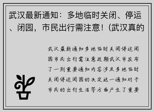武汉最新通知：多地临时关闭、停运、闭园，市民出行需注意！(武汉真的停运了吗)